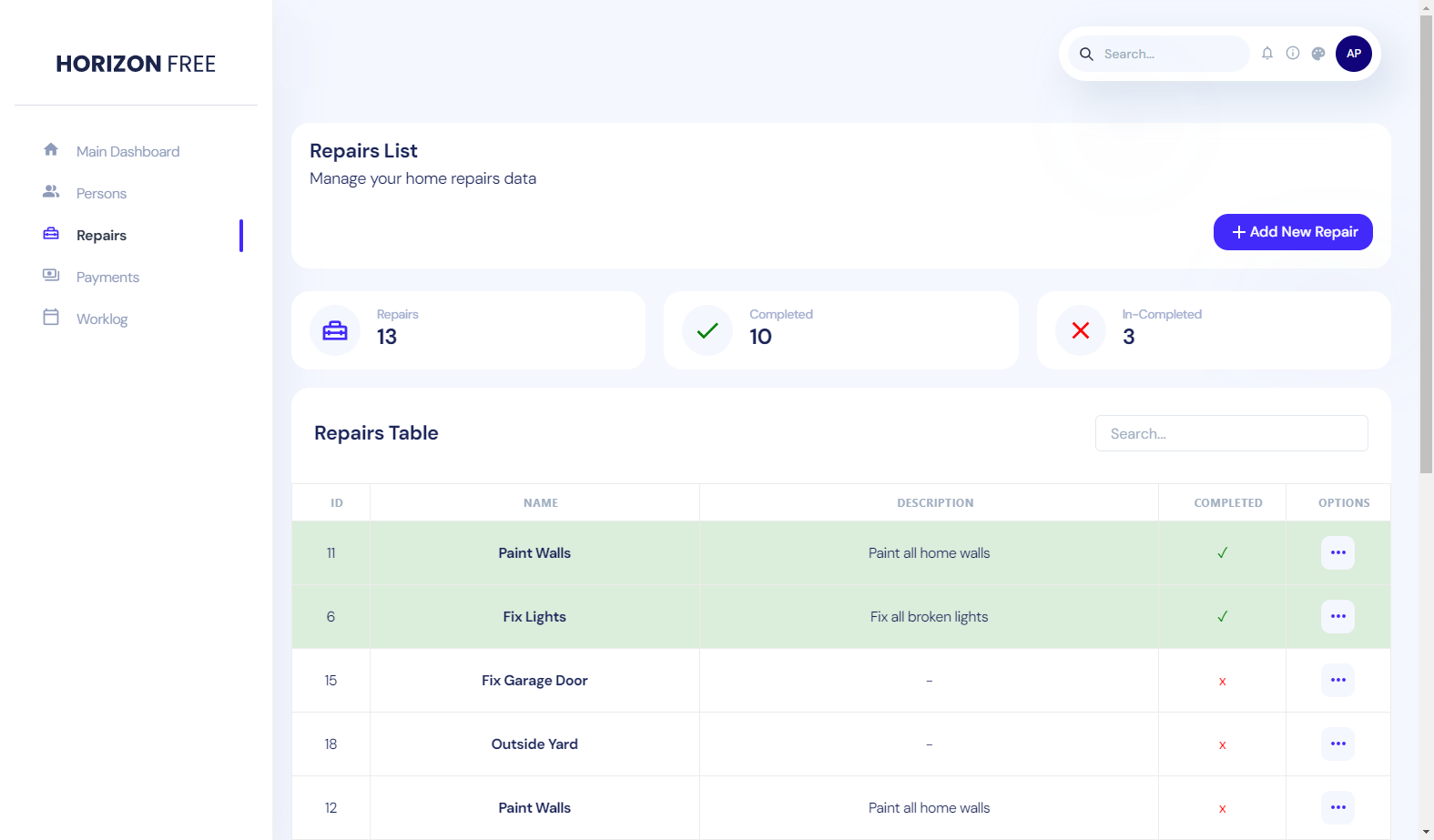 React.js Home Repairs Management screenshot 1