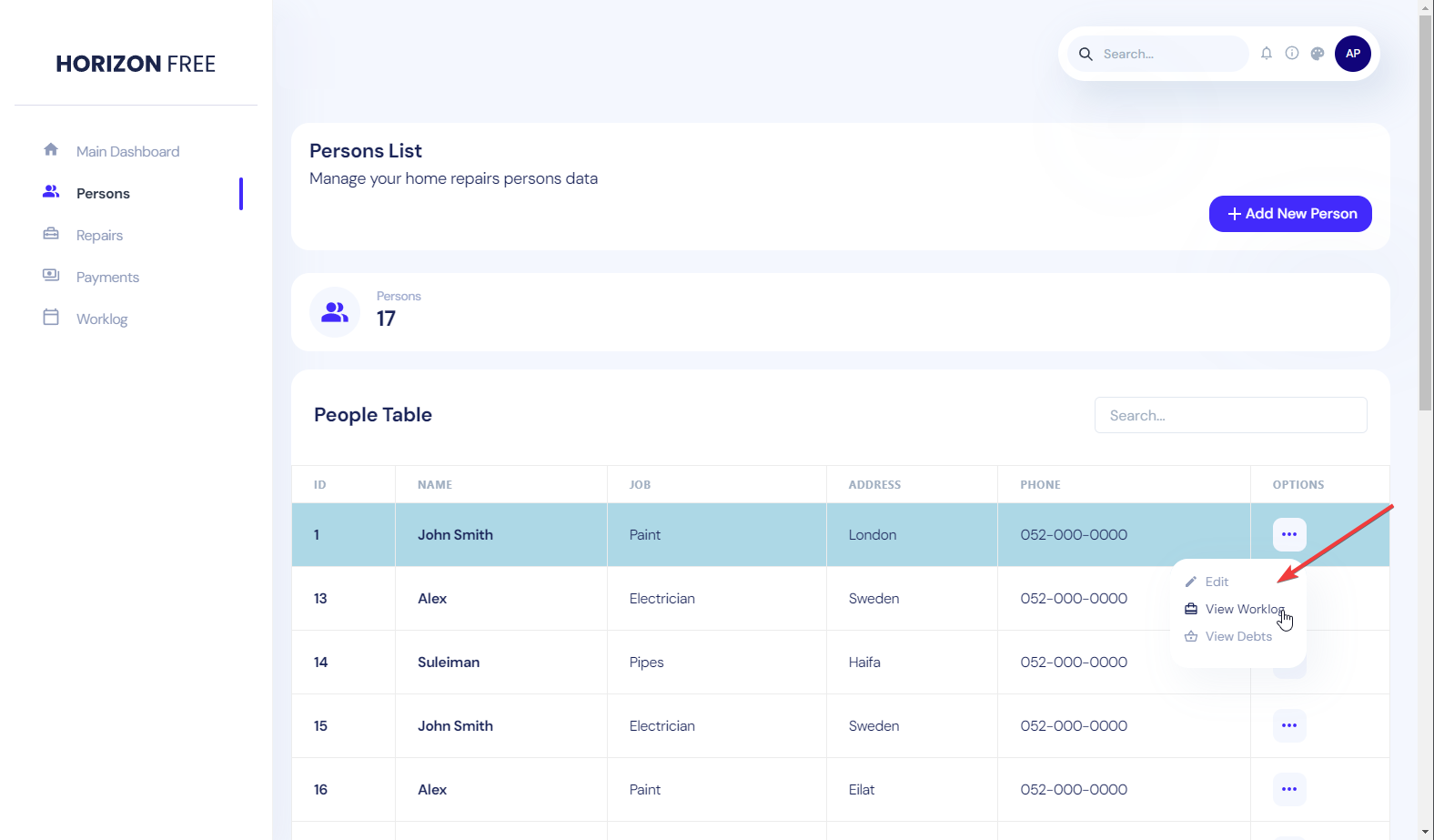 React.js Home Repairs Management screenshot 2