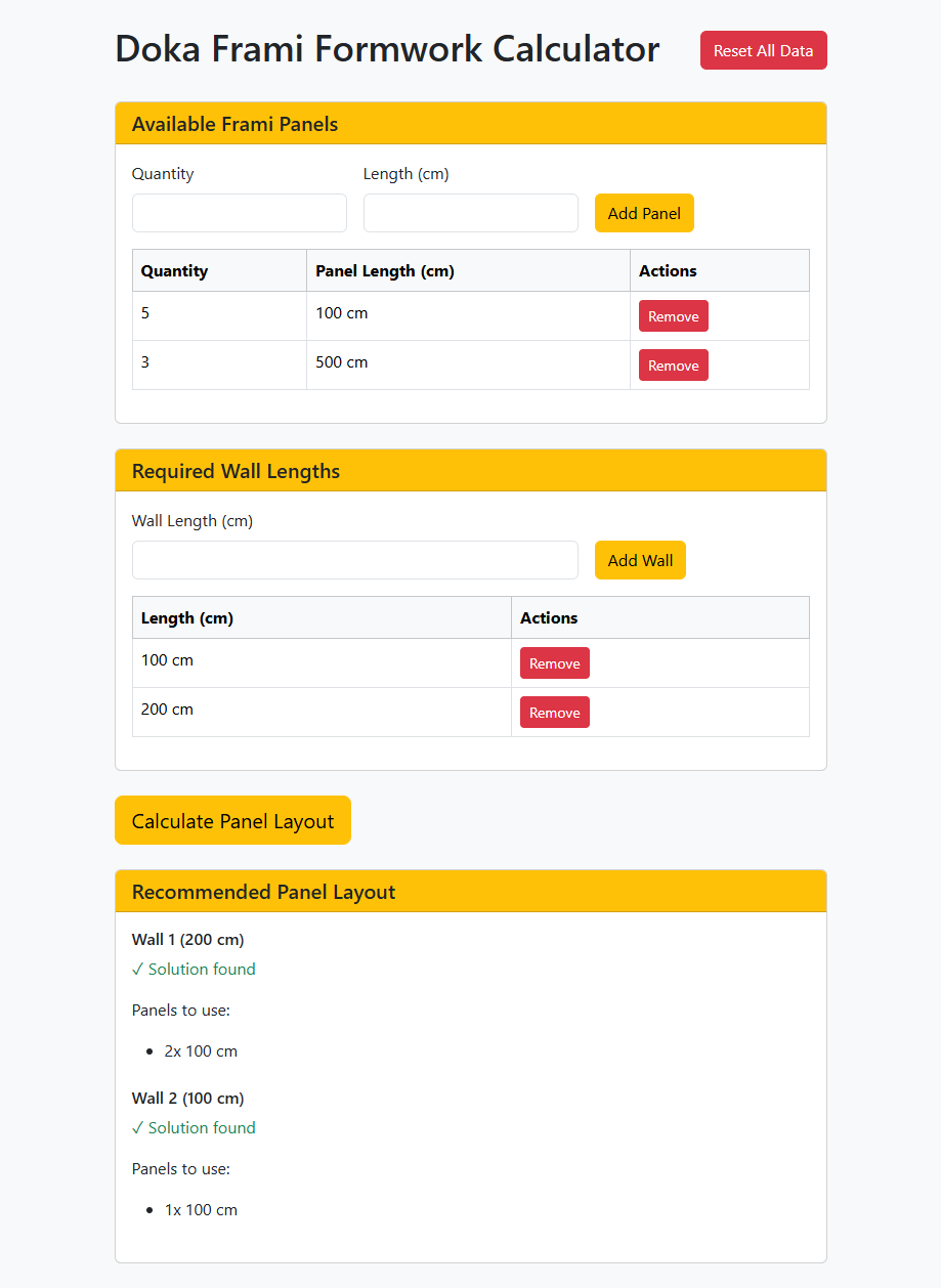 Doka Frami Formwork Calculator